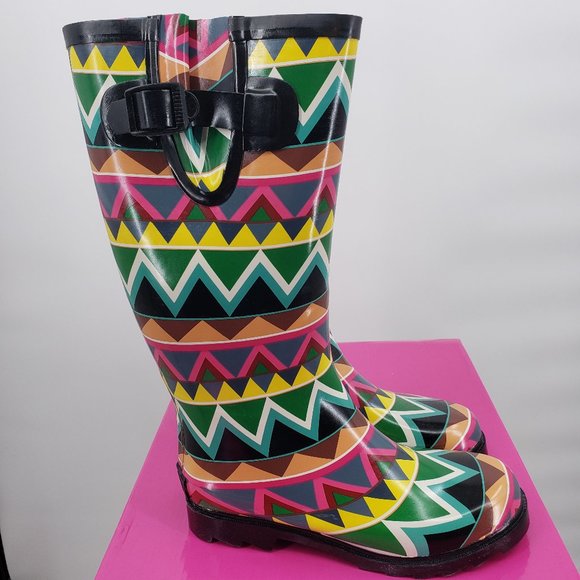 Corkys Chevron Multi Color Rubber Boots Wellies - Picture 4 of 9